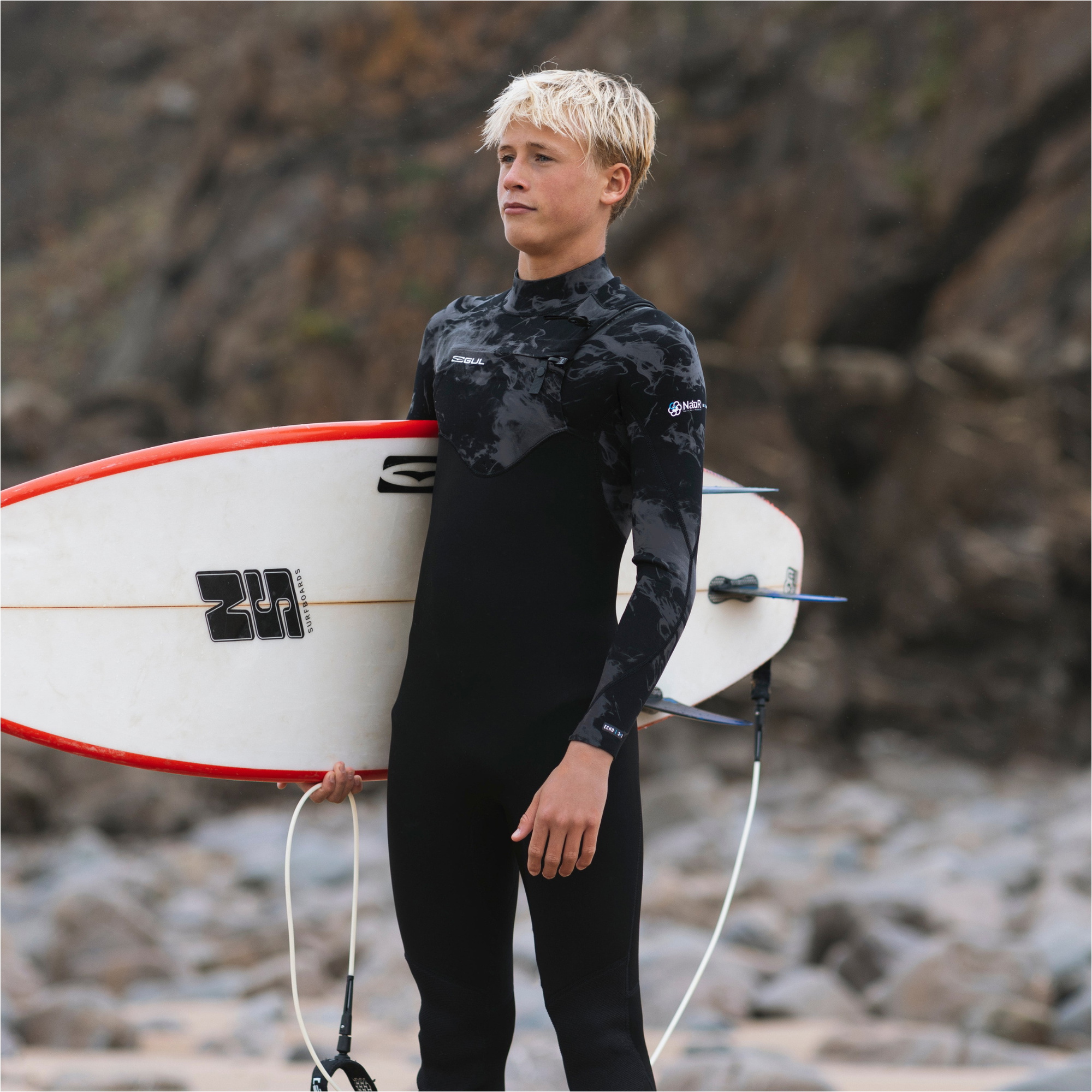 2026 Gul Junior Echo Natur 3/2mm Chest Zip Wetsuit EC1329-BKSM - Black / Smoke
